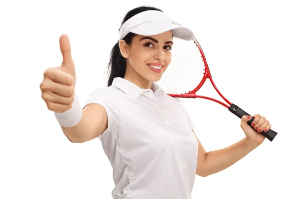 Jugadora de tenis dando un pulgar hacia arriba —  Fotos de Stock