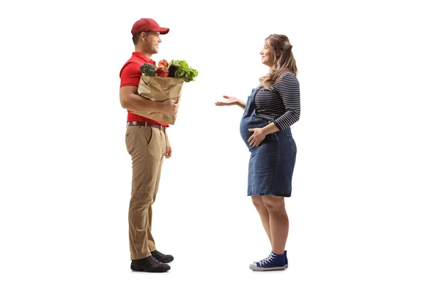 Foto Figura Intera Fattorino Con Una Borsa Della Spesa Una — Foto Stock