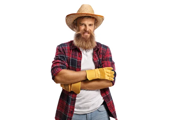 Baard Boer Poseren Met Gekruiste Armen Geïsoleerd Witte Achtergrond — Stockfoto