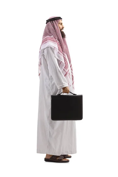 Full Length Profile Shot Arab Businessman Thobe Standing Smiling Isolated — Stock Photo, Image