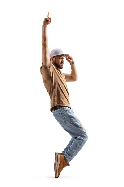 Man Danser Dansen Wijzen Omhoog Geïsoleerd Witte Achtergrond — Stockfoto