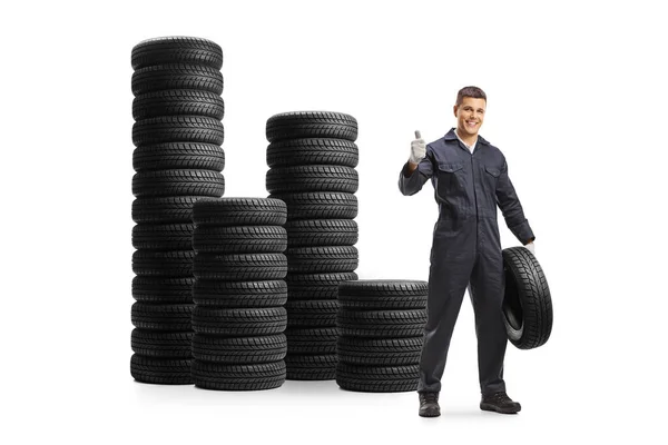 Auto Mechanic Car Tire Piles Tires Isolated White Background — Stock Photo, Image