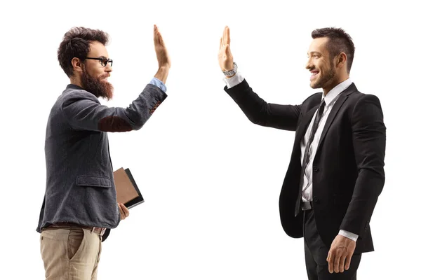 Men Gesturing High Five Isolated White Background — Stock Photo, Image