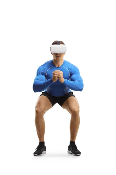 Fit Gespierde Man Die Traint Met Een Headset Geïsoleerd Witte — Stockfoto