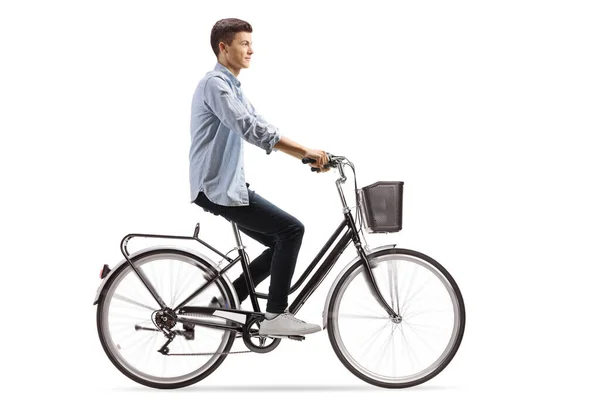 Profilbild Eines Lässigen Typen Auf Einem Fahrrad Isoliert Auf Weißem — Stockfoto