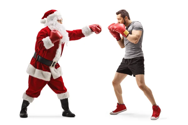 Foto Perfil Completo Joven Santa Claus Luchando Con Guantes Boxeo —  Fotos de Stock