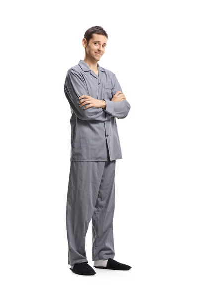 Full Length Portret Van Een Man Pyjama Slapers Poseren Geïsoleerd — Stockfoto