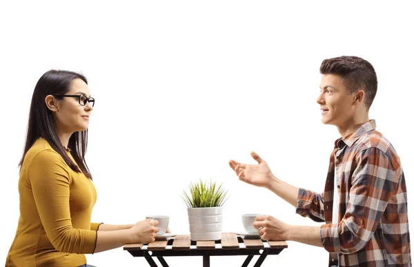 Giovani Che Parlano Caffè Isolato Sfondo Bianco — Foto Stock