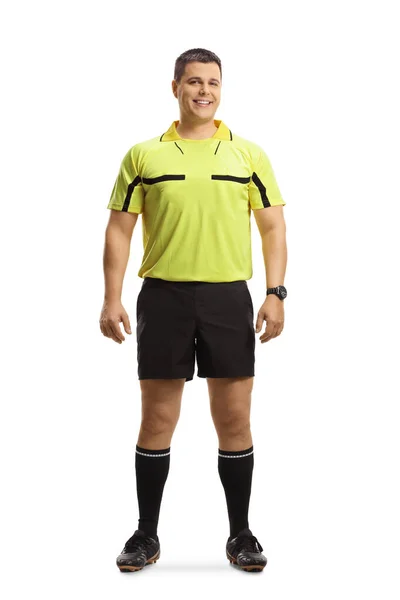 Portrait Complet Arbitre Football Sportif Posant Isolé Sur Fond Blanc — Photo