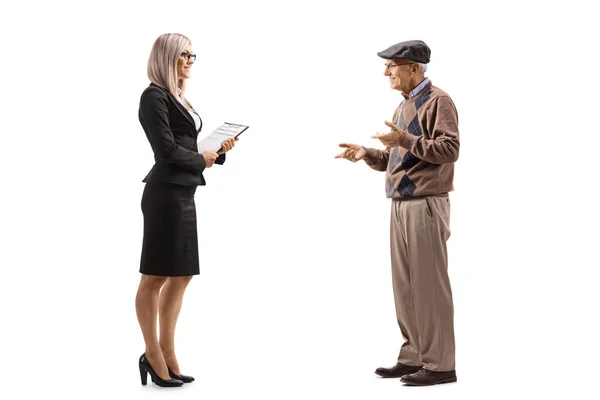 Profilbild Einer Geschäftsfrau Gespräch Mit Einem Älteren Mann Auf Weißem — Stockfoto