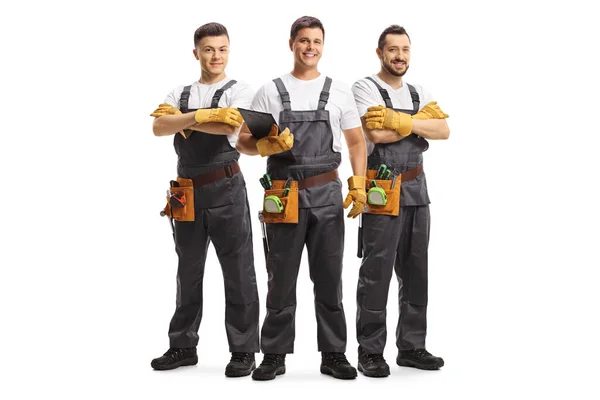 Team Repairmen Uniforms Isolated White Background — Stock Photo, Image