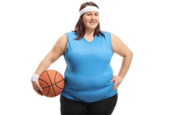 白い背景に孤立した屈曲の女子バスケットボール選手 — ストック写真