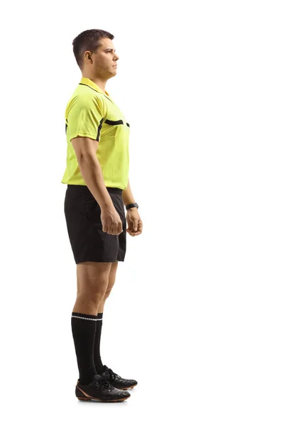 Full Length Profile Shot Serious Footall Referee Isolated White Background — Stock Photo, Image