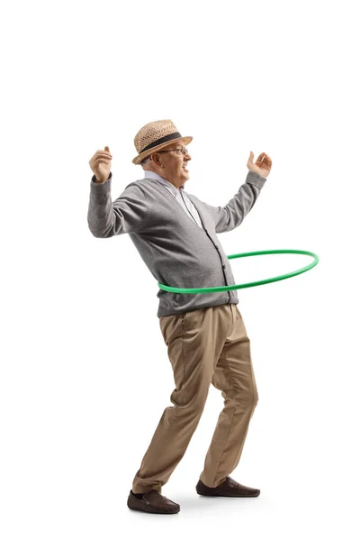 Ganzkörperaufnahme Eines Älteren Herrn Der Einen Hula Hoop Reifen Auf — Stockfoto