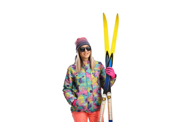 Frau Skiuniform Isoliert Auf Weißem Hintergrund — Stockfoto