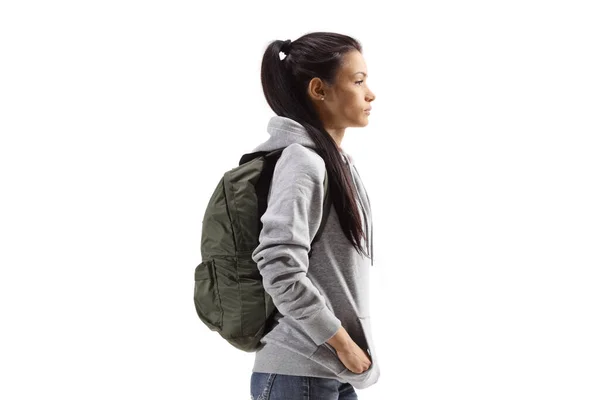 Mixed Race Female Student Backpack Isolated White Background — Stock Photo, Image