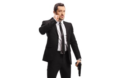 Beyaz arkaplanda izole edilmiş silahlı koruma.