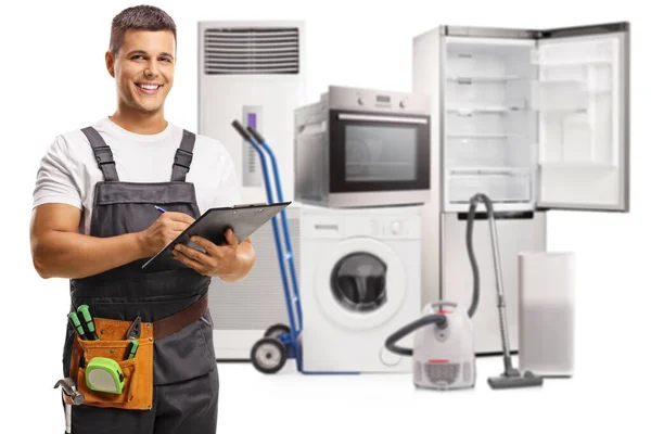 Repairman Home Electrical Appliances Isolated White Background — Stock Photo, Image