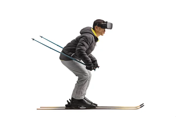 Foto Perfil Completo Hombre Esquiando Con Auriculares Aislados Sobre Fondo —  Fotos de Stock