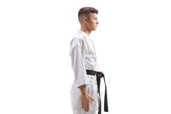 Teenager Karate Kimono Izolované Bílém Pozadí — Stock fotografie