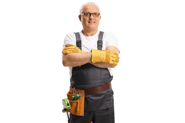 Repairman Tool Belt Posing Crossed Arms Isolated White Background Royalty Free Stock Photos