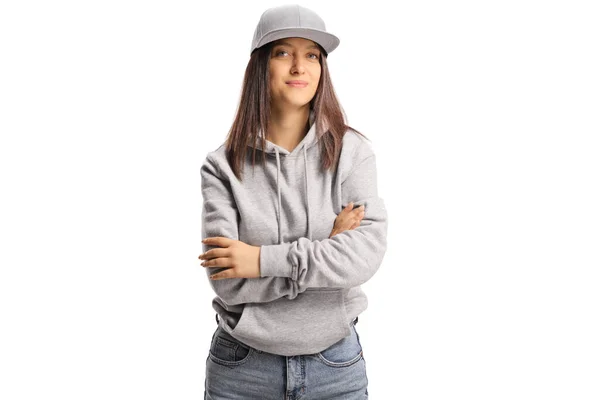 Female Hipster Cap Isolated White Background — 스톡 사진