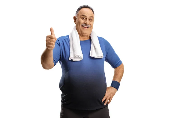 Homme Mûr Vêtements Sport Avec Une Serviette Montrant Pouces Vers — Photo