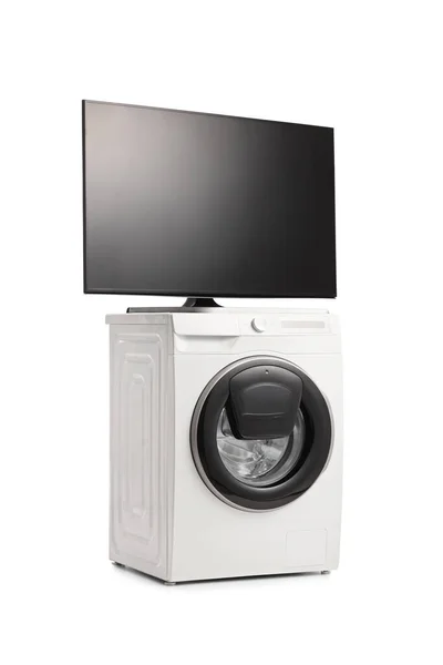 Studio Shot Modern Washing Machine Flat Screen Top Isolated White — Stock Photo, Image