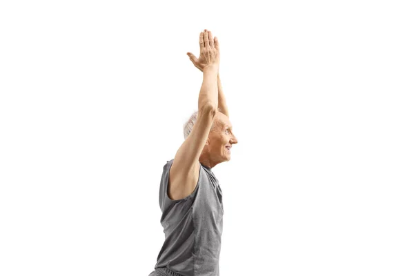 Oudere Man Het Beoefenen Van Een Yoga Pose Geïsoleerd Witte — Stockfoto