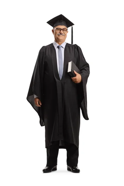 Full Length Portret Van Een Volwassen Man Een Graduation Toga — Stockfoto