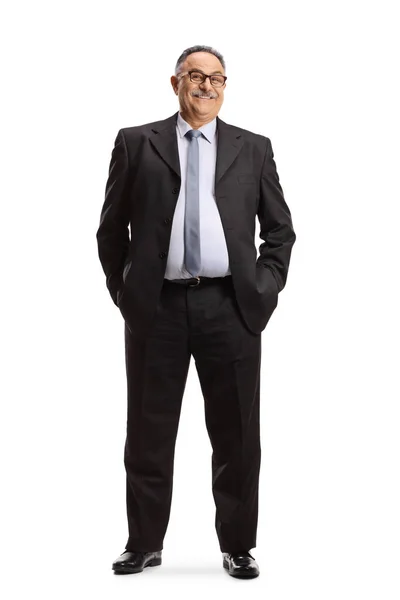 Full Length Portrait Mature Boss Manager Suit Isolated White Background — Stockfoto