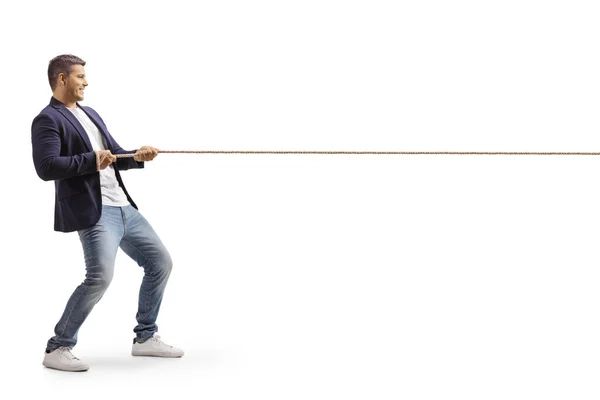 Profilbild Voller Länge Von Einem Jungen Mann Der Ein Seil — Stockfoto