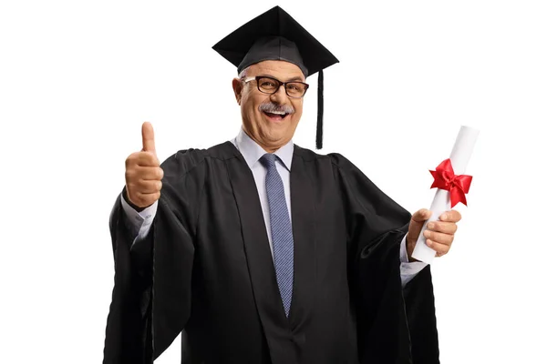 Mezuniyet Elbisesi Giymiş Elinde Diploma Olan Beyaz Arka Planda Baş — Stok fotoğraf