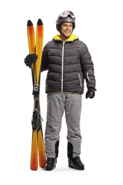 Full Length Portret Van Een Man Een Ski Jas Laarzen — Stockfoto