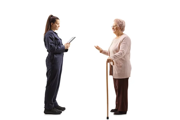 Full Length Profile Shot Female Auto Mechanic Worker Elderly Woman — Stock Photo, Image