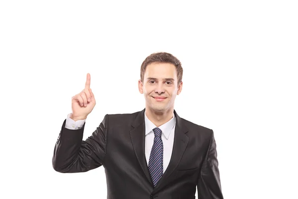 Businessman pointing up with finger — Stock Photo, Image