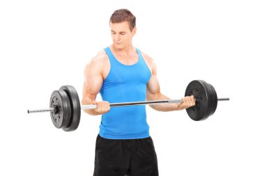 kaslı vücut geliştiricisi kaldırma halter