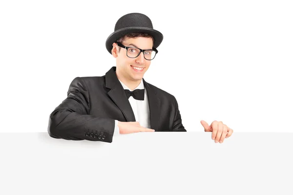 Male performer behind blank panel — Stock Photo, Image