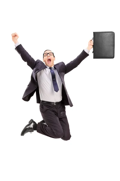 Businessman jumping out of joy — Stock Photo, Image