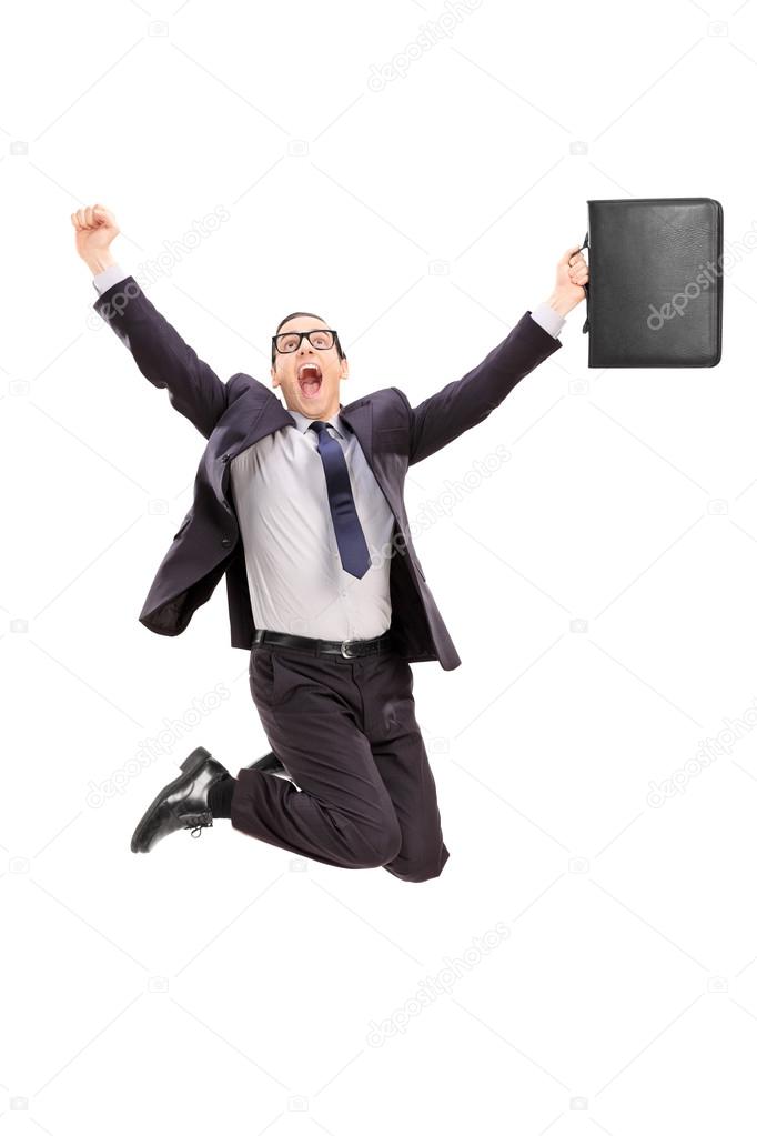 Businessman jumping out of joy