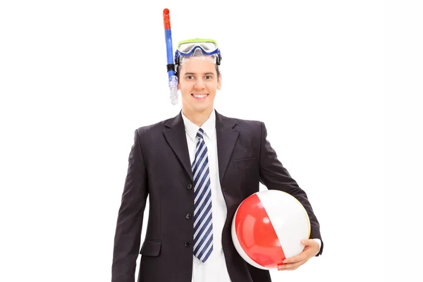 Businessman with mask and ball — Stock Photo, Image