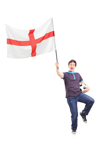 Fã de futebol segurando bandeira inglesa — Fotografia de Stock