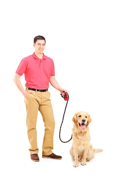 Man and dog on leash — Stock Photo, Image