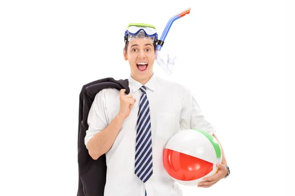Businessman with diving mask and ball — Stock Photo, Image