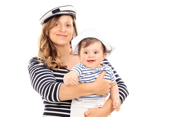 Madre e hija en trajes de marinero — Foto de Stock