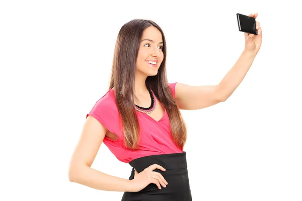 Mooie vrouw nemen selfie — Stockfoto