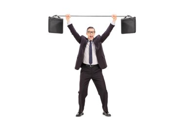 İki çanta kaldırma işadamı üzerinde bar