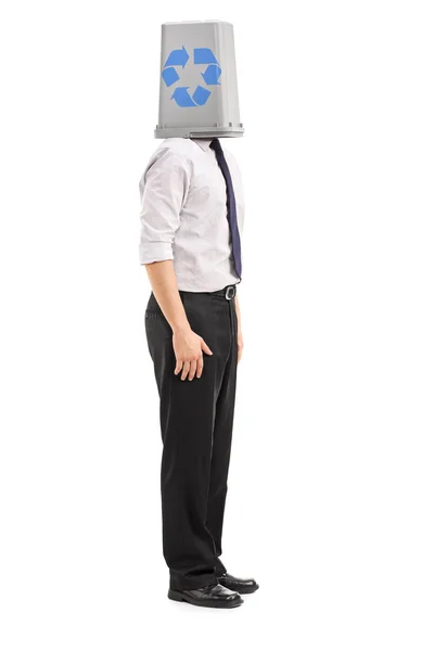 Man with recycle bin over head — Stock Photo, Image