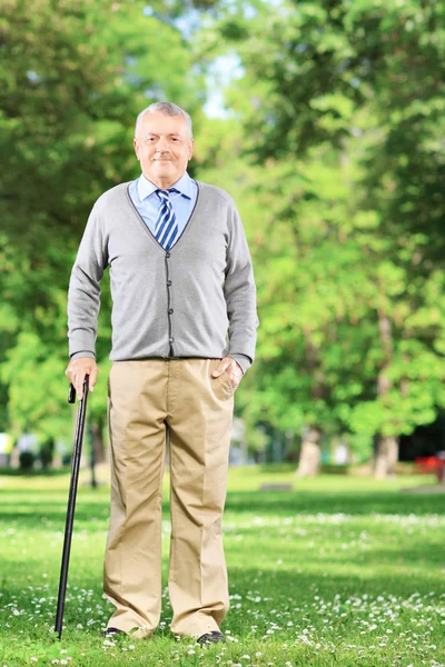 Senior man with cane in park — Stock Photo, Image