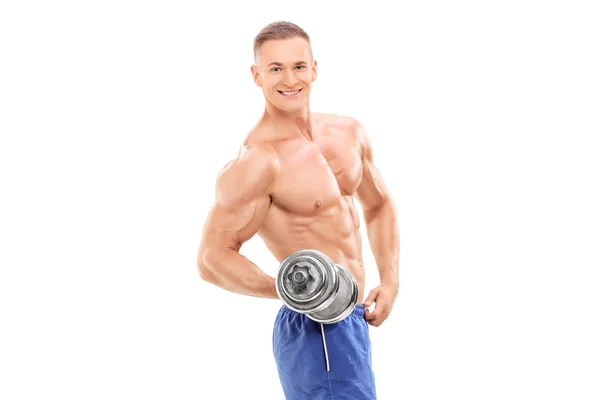 Bodybuilder maschio con piccolo bilanciere — Foto Stock